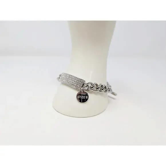Chico's Bracelet Silver Tone Rhinestone Pave Style ID Bling Modern - Picture 2 of 6